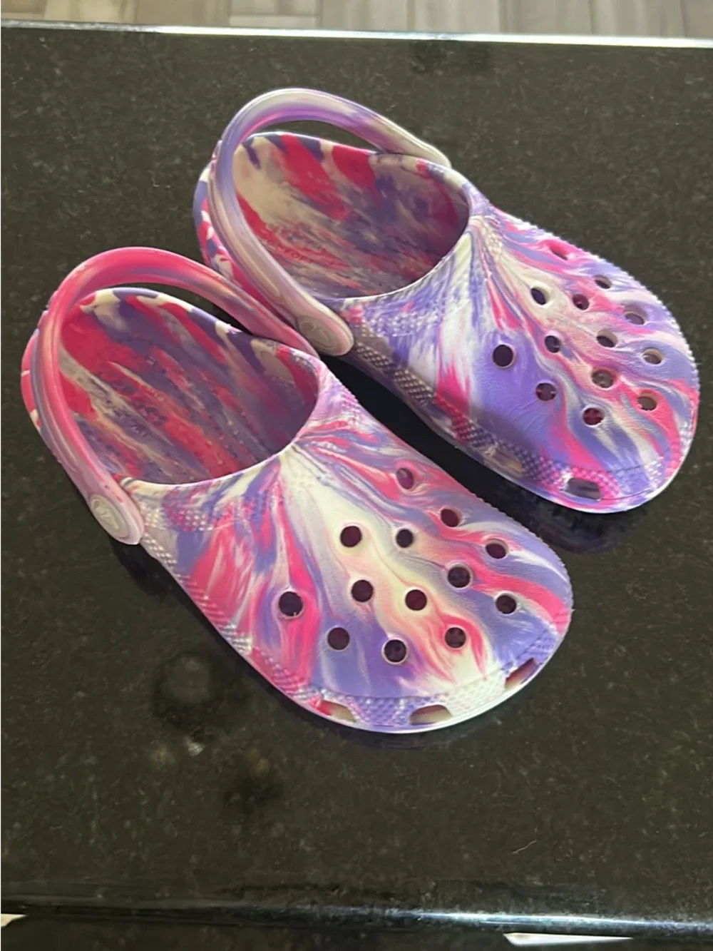 CROCS Kids Tie-Dye Clogs in Pink, Purple & White